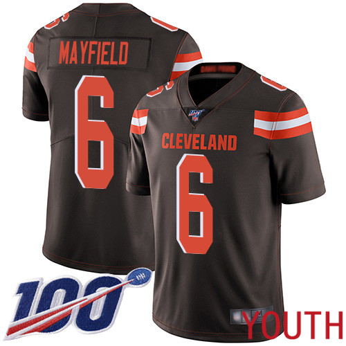 Cleveland Browns Baker Mayfield Youth Brown Limited Jersey #6 NFL Football Home 100th Season Vapor Untouchable